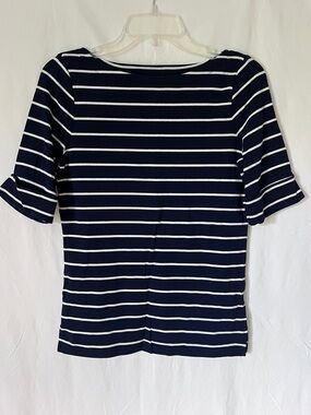 Ralph Lauren navy with white stripes, elbow length sleeves